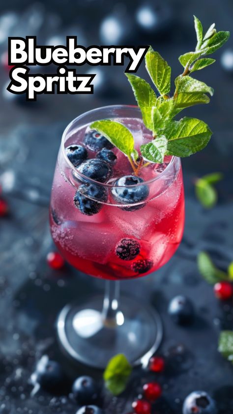 Blueberry Spritz Blueberry Prosecco Cocktails, Blueberry Cocktails, Blueberry Sangria, Smirnoff Recipes, Spritz Cocktails, Spritz Drink, Blueberry Basil, Blueberry Cocktail, Water Cocktails