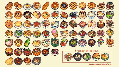 Stardew Valley Food, Pixel Kawaii, Pixel Art Food, Pixel Art Tutorial, Arte 8 Bits, 8bit Art, Pix Art, Pixel Art Games, Cute Food Drawings