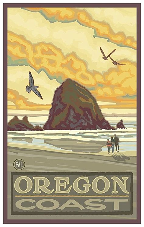 Haystack Rock Oregon, Haystack Rock, Cannon Beach Oregon, Travel Art Print, Travel Artwork, Cannon Beach, Oregon Coast, Metal Art Prints, Vintage Travel Posters