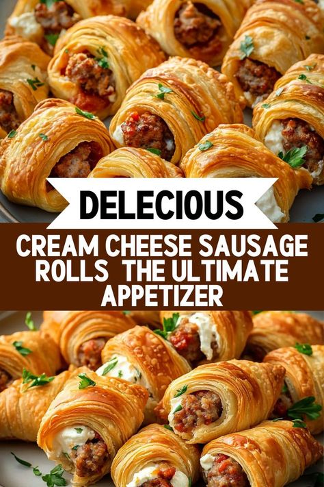 Rotel Sausage Crescent Rolls, Sausage Stuffed Puff Pastry, Chefs Club Recipes, Baked Sausage And Cream Cheese Crescents, Party Food Crescent Rolls, Sausage And Cheese Crescent Ring, Crescent Roll And Sausage Recipes, Sausage Cream Cheese Puff Pastry, Sausage Link Appetizers