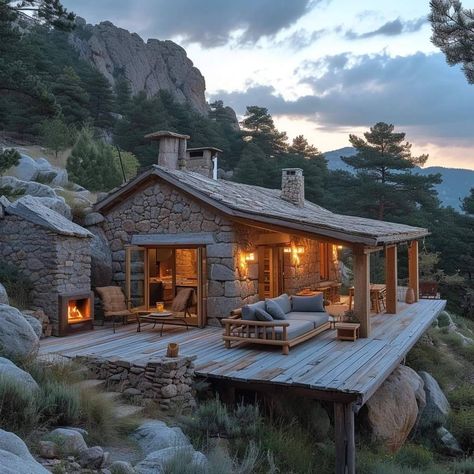 Stone Cabin, Tiny Cabins, Rustic Home Design, House On The Rock, Log Cabin Homes, Tiny House Cabin, Cabins And Cottages, Cabin Life, Stone Houses