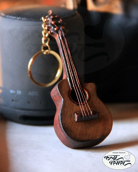 Acoustic Guitar wooden keychain by KALAA PASARA Air Dry Clay Guitar, Wooden Keychain Ideas, Sea Turtle Artwork, Guitar Keychain, Guitar Keys, Wood Laser Ideas, Red Electric Guitar, Coconut Shell Crafts, Phone Case Diy Paint