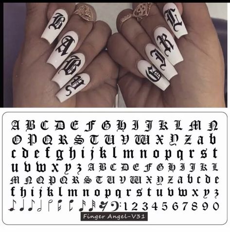 Number Nails Design, Alphabet Nail Art, Nail Art Dessin, Letter Stamping, Black And Nude Nails, Old English Alphabet, Nail Art Printer, Nail Salon Supplies, Cheap Nail Art