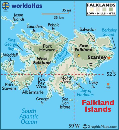 Falkland Islands - they have penguins Lindsey, you like penguins. British Overseas Territories, Physical Map, Falkland Islands, America Latina, Island Destinations, Island Map, Desert Island, Island Tour, South America Travel