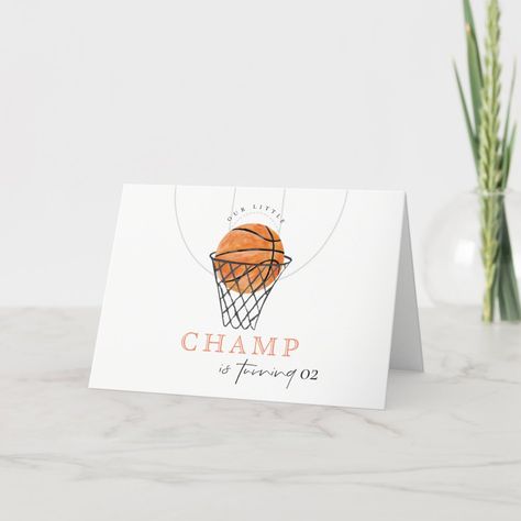 Rust Our Little Champ Basketball Any Age Birthday Thank You Card | #cutebasketballnetwinnersports #ourlittlechampchampionhero #rookieballwatercolorstarrust #courthooporangeblackgrey #teamteenkidsmodernelegant #cleanfreshrusticuniquedesigner #sweetboygirlneutralgame #basketballplayingplayerurban #simpleminimalwhimsicaltrendy #anyagebirthdaypartylunch Basketball Birthday Cards, Game Basket, Basketball Baby Shower, Cake Lettering, Basketball Baby, Hand Drawn Cards, Thank You Card Size, Basketball Birthday, Basketball Net