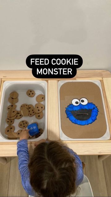 Cookie Monster Sensory Bin, Cookie Monster Crafts Preschool, Feed The Monster Activity, Cookie Activities For Toddlers, Cookie Monster Activities, Cookie Sensory Bin, Cookie Monster Printable, Cookie Activities, Autumn Eyfs Activities