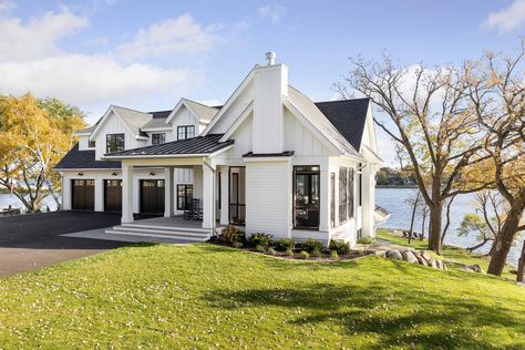 Black Lake Residence - Beach Style - Exterior - Minneapolis - by Alexander Design Group, Inc. | Houzz Restoration House, Lake Houses Exterior, Gorgeous Farmhouse, Lake Minnetonka, Plans Architecture, Lake House Plans, Industrial Farmhouse, Farmhouse Exterior, Farm Style