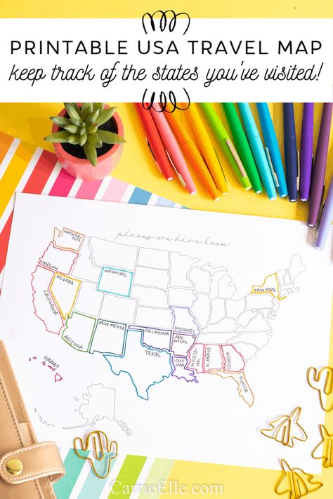 Printable USA Travel Map via @carrieelleblog Flag Activities, Usa Activities, Usa Travel Map, Map Printable, Homeschool Geography, Youve Been, Map Activities, Maps For Kids, Themed Activities