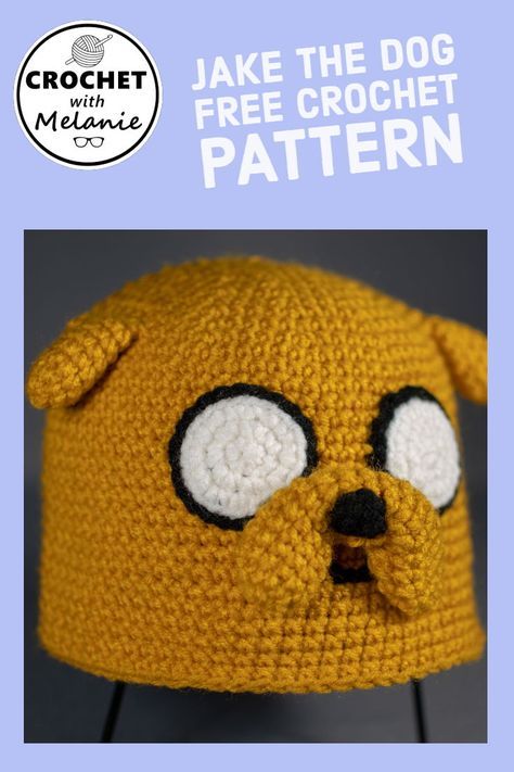 Jake the Dog Hat Free Crochet Pattern Jake the Dog is man's best friend this winter. He will keep you warm when it's time for adventure outside in the cold. Dog Crochet Hat, Adventure Time Crochet, Snowman Hats, Crochet Dog Hat, Hat Free Crochet Pattern, Crochet Character Hats, Jake The Dog, Beanie Hat Pattern, Hat Patterns Free