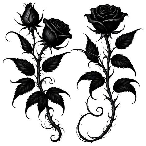 Red Rose Black Leaves Tattoo, Rose Gothic Tattoo, Gothic Rose Tattoo Design, Wilting Rose Tattoo, Filigree Tattoo Women, Goth Flower Tattoo, Gothic Rose Tattoo, Rosebud Tattoo, Restaurant Humor