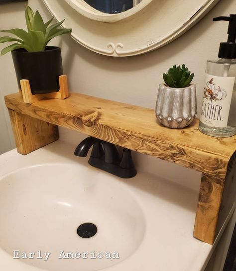 Over the Sink Shelf, Bathroom Sink Shelf, Wooden Shelf, House Warming, Anniversary, Christmas Gift, Storage, Bath, Mother's Day Gift - Etsy Over Faucet Shelf Bathroom, Tiny Sink Bathroom, Shelf Above Bathroom Sink, Over The Sink Shelf Bathroom, Sink Shelf Bathroom, Tiny Bathroom Storage Ideas, Diy Bathroom Shelf, Bathroom Sink Shelf, House Diy Projects