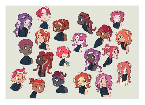 How To Draw Octoling Hair, Splatoon Hairstyle Ideas, Splatoon Fan Hairstyles, Octoling Hair Ideas, Splatoon Hair Reference, Inkling Oc Base, Sorobochi Splatoon, Custom Splatoon Hairstyles, Splatoon Hair Ideas