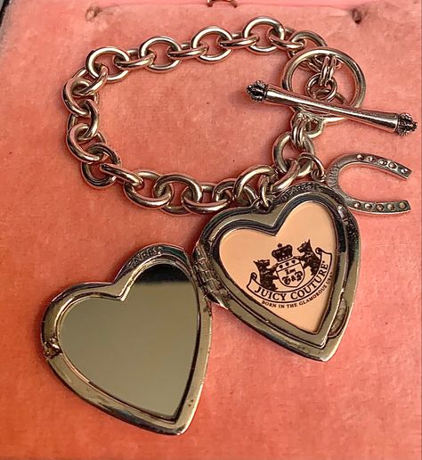 Juicy 2000s, Heart Locket Bracelet, Silver Heart Locket, Juicy Couture Bracelet, Juicy Couture Accessories, Y2k Accessories, Locket Bracelet, Juicy Couture Charms, Juicy Couture Jewelry