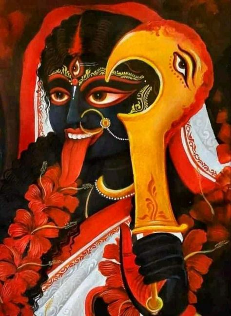 Kali Thakur Drawing, Kali Mata Paintings, Kali Puja Drawing, Kali Mata Art, Ma Kali Drawing, Kali Ma Art, Bengali Illustration Art, Kali Mata Drawing, Kali Painting