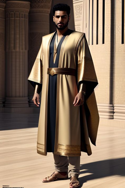 Arab Male Fashion, Egyptian Fantasy Clothes Male, Egypt Fashion Men, Desert Clothing Male, Egyptian Fashion Men, Egyptian Outfit Male, Egyptian Clothing Male, Egyptian Character Design Male, Wizard Outfit Design Male