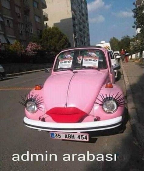 Eyelashes For Cars, Pink Volkswagen Beetle, Pink Beetle, Girly Car Accessories, Girly Car, Car Volkswagen, Weird Cars, Dress Design Sketches, Pink Car