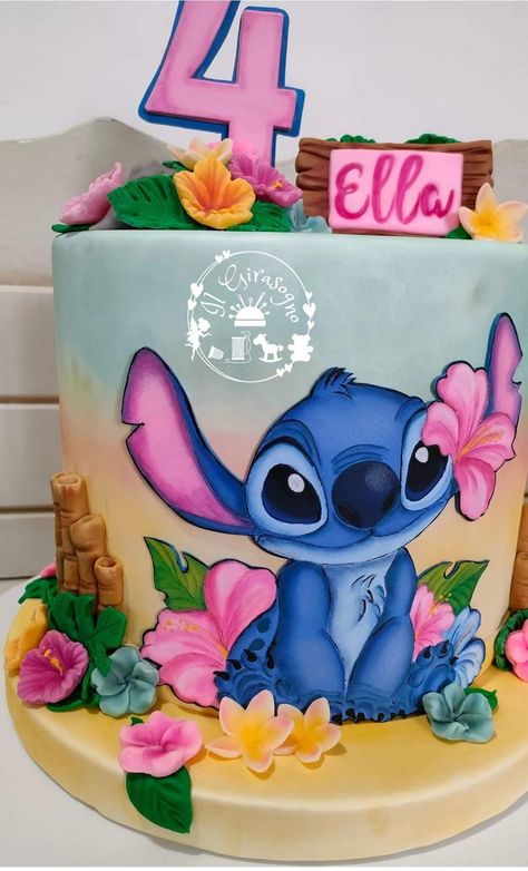 Lilo And Stitch Sheet Cake Ideas, Stitch Cake Ideas Birthday Parties, Lilo And Stitch Cakes, Stitch Torte, Stitch Cake Design, Stitch Birthday Cake, Birthday Cakes Girls Kids, Lilo And Stitch Cake, 4de Verjaardag