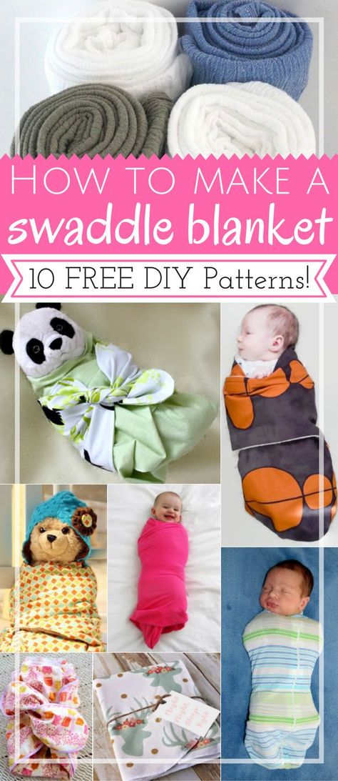 How to Make a swaddle blanket: 10 free DIY patterns | DIY baby | no sew | free pattern | shower gifts | fabrics: muslin, jersey | tutorials | newborns Swaddle Sack Pattern, Swaddle Blanket Pattern, Blankets For Babies, Trendy Baby Blankets, Diy Baby Blanket, Swaddle Sack, Sewing For Babies, Diy Baby Clothes, Weighted Blankets