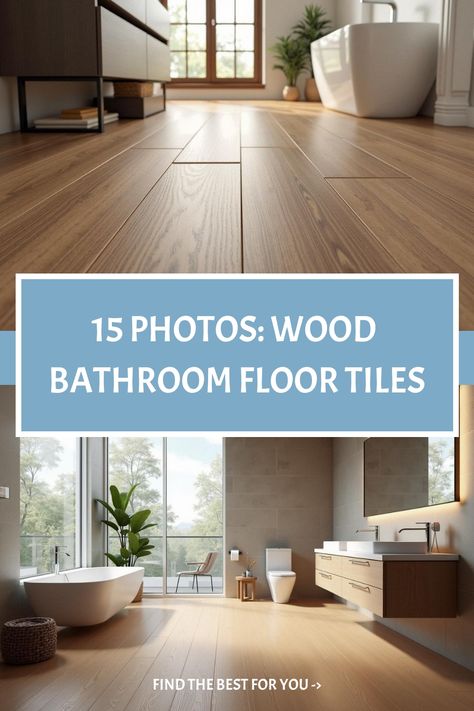 15 Photos: Wood Bathroom Floor Tiles Large Wall Tiles Bathroom, Wood Tile In Bathroom, Wood Look Bathroom Tile, Bathrooms With Wood Floors, Tile Floor Bathroom, Wood Tile Bathroom Floor, Kitchen Island Decor Ideas, Wood Like Tile, Black Wall Tiles