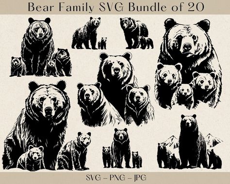 Bear Family SVG BUndle Bear Family SVG Bear Family Clipart - Etsy Polska Cricut Bear, Mama Bear Svg, Bear Tattoo Designs, Family Clipart, Bear Svg, Mother Bears, Clipart Baby, Bear Silhouette, Bear Clipart