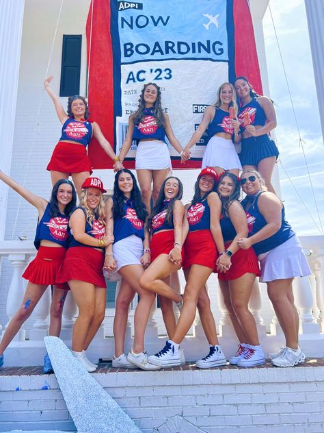 Sorority bid day theme
red white and blue colors Now Boarding Bid Day Theme, Airline Bid Day Theme, Bidday Themes, Bid Day Themes Sorority, Adpi Recruitment, Bama Rush, Sorority Work Week, Sorority Recruitment Themes, Sorority Themes