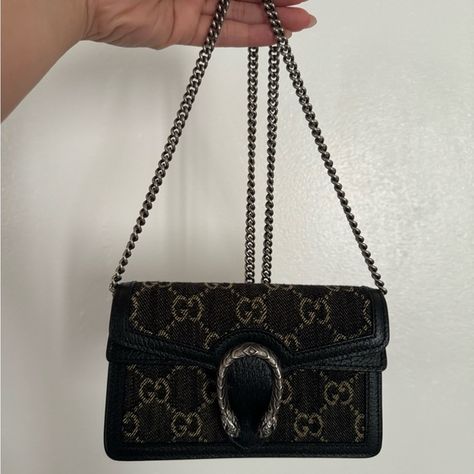 Gucci Dionysus Mini Black Denim Gucci Dionysus Mini, Gucci Dionysus, Black Denim, All Black, Like New, Gucci, Handbags, Fashion Trends, Closet