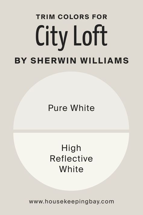 Best Trim Colors for City Loft SW-7631 by Sherwin-Williams Best Trim Color With City Loft, Sw City Loft Coordinating Colors, Sw High Reflective White, Sw City Loft, City Loft Sw, Best Trim Colors, City Loft Sherwin Williams, High Reflective White, Best Paint For Trim