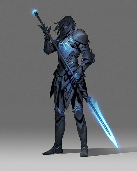 Spear Paladin, Spear Character Design, Spearman Character Art, Kaladin Stormblessed Fan Art, Dnd Spear, Spear Character, Lightning Knight, Kaladin Stormblessed, Blue Knight