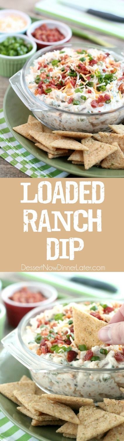 A loaded baked potato inspired this chip dip full of bacon, cheese, green onions, and ranch dressing mix. A delicious party dip or game day appetizer. Dip Video, Ranch Dip Recipe, Loaded Baked Potato, Cheesecake Dip, Taco Dip, Ranch Dressing Mix, Ranch Dip, Buffalo Chicken Dip, Bacon Cheddar