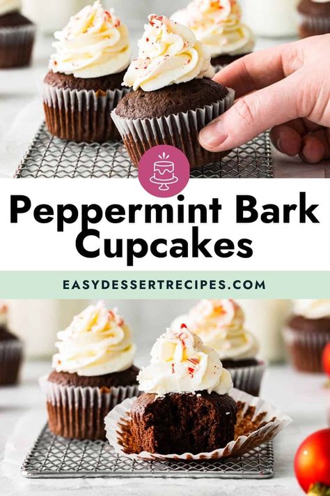 Easy Peppermint Bark, Fall Desserts Thanksgiving, Dessert Recipes Chocolate, Homemade Chocolate Cupcakes, Homemade Cupcake Recipes, Christmas Cupcakes Recipes, Best Chocolate Cupcakes, Chocolate Peppermint Bark, Crushed Peppermint