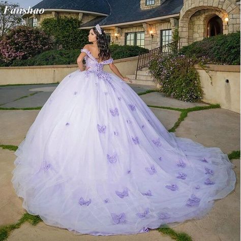 Fanshao wd545 3D Butterfly Quinceanera Dress Ball Gown Off Shoulder Appliques Lace Corset Vestido De XV Anos _ - AliExpress Mobile Quince Dress With Butterfly Wings, Blue Butterfly Dress Ball Gowns, Lavender And Silver Quinceanera Dress, Light Purple Quince Dress With Butterflies, Lavender Quince Dress With Butterflies, Light Purple Quinceanera Dresses Butterfly, Purple And White Quinceanera Dresses, Blue Butterfly Quinceanera Dresses, Purple Quinceanera Dresses Butterfly