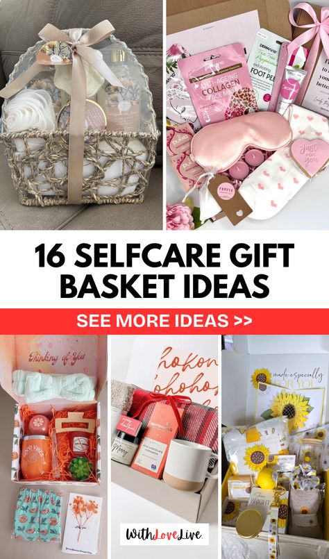 Give the gift of relaxation with these self-care gift basket ideas! 🛁✨ Whether it’s for a birthday or just because, these baskets are filled with soothing essentials like candles, skincare, and more. Perfect for showing someone you care! Save this pin for your next thoughtful gift! 📌💝 Employee Self Care Gifts, Zen Gift Basket Ideas, Self Care Box Ideas Gift Women, Small Self Care Gifts, Spa Care Package Ideas, Spa Baskets Gift Ideas, Hair Gift Basket Ideas, Color Gift Basket Ideas, Comfort Gift Basket Ideas