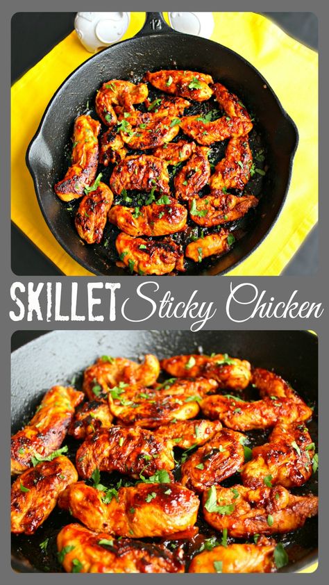 Cast Iron Skillet Recipes Dinner, Cast Iron Skillet Cooking, Electric Skillet Recipes, Sticky Sauce, Cast Iron Chicken, Iron Skillet Recipes, Skillet Dishes, Sticky Chicken, Cast Iron Skillet Recipes