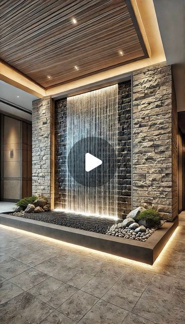 Waterfall Indoor, Indoor Waterfall Wall, Wall Waterfall, House Main Door, Water Feature Wall, House Main Door Design, Pools Backyard Inground, Indoor Waterfall, Waterfall Wall