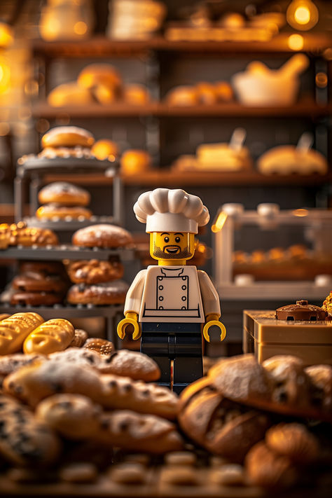 Indulge in the warm embrace of a bakery, where every loaf tells a story of dedication and craftsmanship. 🥖✨ Meet  Lego baker, a master of his trade, surrounded by an array of freshly baked delights. From crusty baguettes to delicate pastries, each creation speaks of morning warmth and artisanal pride. Step into the world of 'Bakery Bliss' and savor the aroma of passion in every bite. #BakeryLife #FreshlyBaked #LegoArt #Lego #Photography #LegoFigurines #Bakery #Bread Lego Iphone Wallpaper, Cool Lego Wallpapers, Lego Scenes, Lego Movie Wallpaper, Funny Lego Pictures, 2000 Aesthetic Wallpaper, Lego Still Life Photography, Lego Photography Ideas, Lego Wallpaper