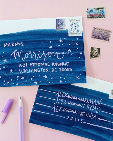 DIY Colorful Envelope Address Ideas | Oh So Beautiful Paper | Bloglovin’ Envelope Address, Snail Mail Envelopes, Snail Mail Art, Snail Mail Pen Pals, Mail Art Envelopes, Envelope Lettering, Decorated Envelopes, Fun Mail, Pen Pal Letters