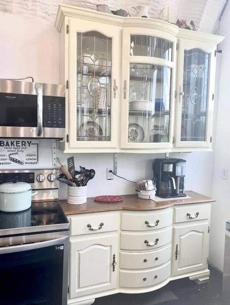 Repurposed Kitchen, Hutch Makeover, Coffee Bar Home, Diy Furniture Renovation, Furniture Renovation, Refurbished Furniture, Cottage Kitchen, Furniture Makeover Diy, Kitchen Remodel Idea