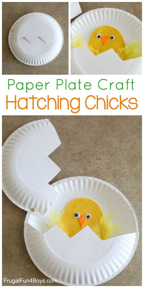 Paper Plate Craft: Hatching Chicks! – Frugal Fun For Boys and Girls Preschool Spring, Paper Plate Craft, Easter Crafts For Toddlers, Paper Plate Crafts For Kids, Kraf Kertas, Hatching Chicks, Spring Preschool, Spring Crafts For Kids, Paper Diy