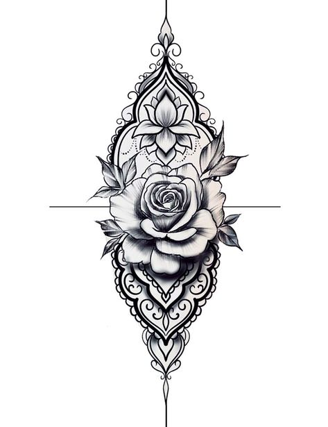 Roses Mandala Tattoo, Rose Mandala Tattoo Design, Glute Tattoos For Women, Tattoos For Women Mandala, Rose Mandala Tattoo, Wrist Hand Tattoo, Mandala Tattoos For Women, Rose Drawing Tattoo, Mandala Tattoos