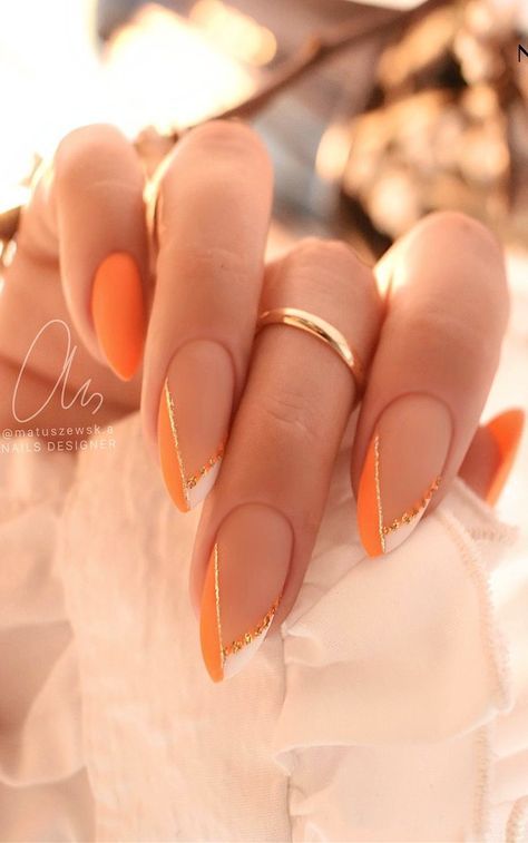 Summer Nail Designs, Subtle Nails, Fancy Nails Designs, French Nail, Orange Nails, Classy Nails, Fancy Nails, Summer Nail, Short Acrylic Nails