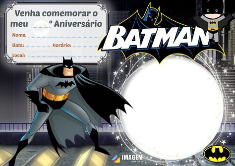 Convite de aniversário infantil Batman para preencher, baixe grátis convites para editar, colocar sua foto e imprimir da forma que desejar, convite virtual para convidar todos por WhatsApp. Batman Invitations, Batman Birthday Party, Batman Birthday, Landscape Wallpaper, Toy Story, Bat, Batman, Birthday Party, ? Logo