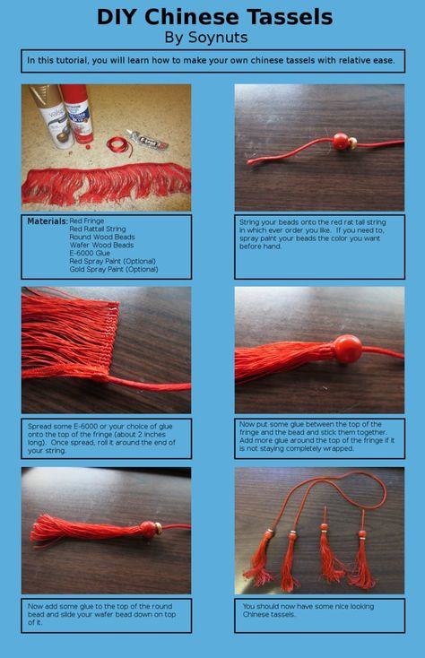 DIY Chinese Tassels, DIY Cosplay ^-^ Chinese Headdress Diy, Chinese Tassel Diy, Chinese Tassel, Chinese Headdress, Japanese Diy, Red Rat, Tassels Tutorials, Art Sewing, Fabric Crafts Diy