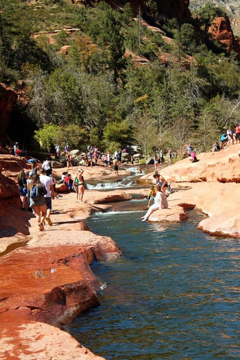 Sedona's Slide Rock is a natural water slide and the perfect way to cool off on a hot summer day- Best things to do in Sedona #sedona #arizona #sliderock Sedona With Kids, Arizona With Kids, Things To Do In Sedona, Indoor Things To Do, Sedona Travel, Slide Rock State Park, Oak Creek Canyon, Slide Rock, Travel Report