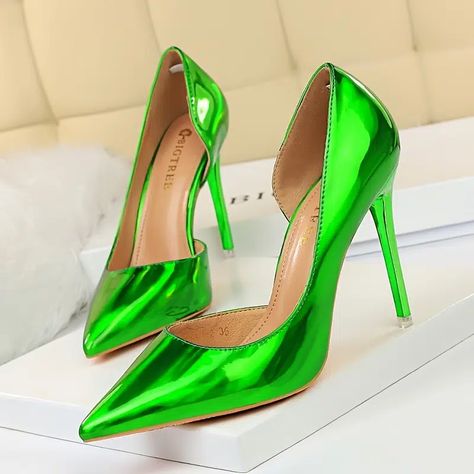 Women's Pointed Toe D'orsay Pumps, Metallic Color Shallow Mouth High Heels, Women's Evening & Dress Shoes | Save More With Clearance Deals | Temu Metallic High Heels, Office Shoes Women, Silver High Heels, Basic Heels, Boots For Short Women, Women Heels, Elegant Heels, Patent Shoes, Super High Heels