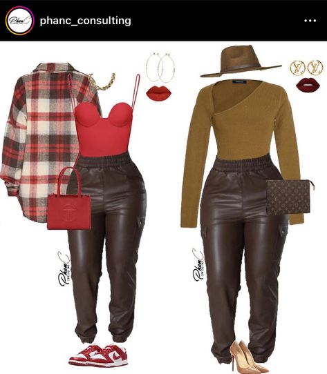 Dark Orange Outfits For Women, Black And Dark Brown Outfit, Plus Size Vegas Outfits Winter, Carribean Cruise Vacation Outfits, Leather Bustier Outfit, Rust Outfit, Leather Pants Outfit Casual, Brown Leather Pants Outfit, Trendy Outfit Ideas