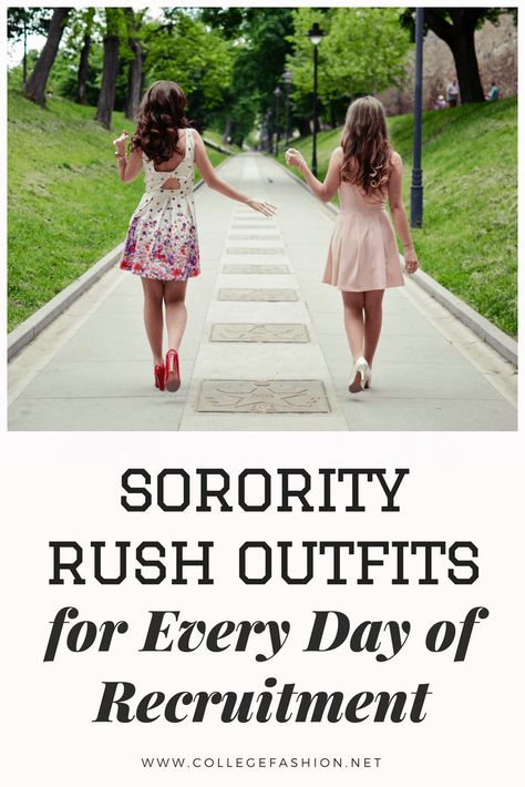 Sorority Rush Outfits for Every Day of Recruitment - College Fashion Sorority Recruitment Outfits Rush Week, Sorority Rush Week Outfits, Sorority Recruitment Tips, Sorority Rush Week, Rush Week Outfits, Sorority Rush Outfits, Sorority Fashion, Rush Week, Sorority Recruitment Outfits