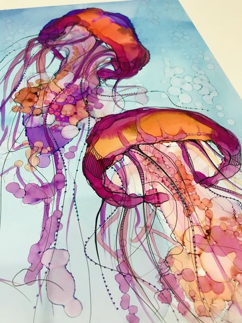 jellyfish | Alcohol ink painting, Alcohol ink art, Environmental art Alcohol Ink Ocean, Easy Acrylic Painting, Alcohol Ink Crafts, Ink Crafts, Dream Painting, Diy Watercolor Painting, Ink Artwork, Art Folder, Fauvism