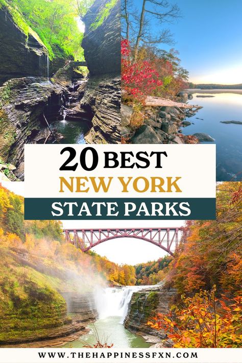 top left photo: Watkins Glen State Park; top right photo: Harringman State Park; bottom photo: Letchworth State Park Bucket List Usa, New York State Parks, Usa Photography, Gorgeous Landscapes, Travel Bucket List Ideas, Travel Destinations Usa, Usa Bucket List, Travel Aesthetics, Travel Bucket List Usa