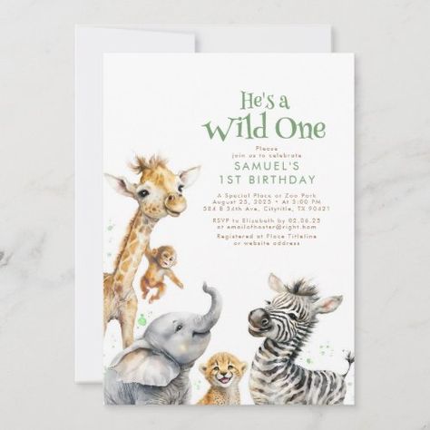 $2.92 | Little Animals Jungle Safari Wild One 1st Birthday #jungle safari animals birthday party, tropical wild one fun cute, little animals brown beige green, sweet baby animals 1st birthday, first birthday trendy wildlife sage, zoo fauna adventure awaits exotic, little elephant giraffe africa, baby monkey and zebra, little cheetah adorable african, wilderness savanna journey Safari Wild One, Wild One 1st Birthday, Safari Invitations, Jungle Thema, Safari Animals Birthday, Wild One Birthday Invitations, Animals Jungle, Safari Theme Birthday, Wild One Birthday Party