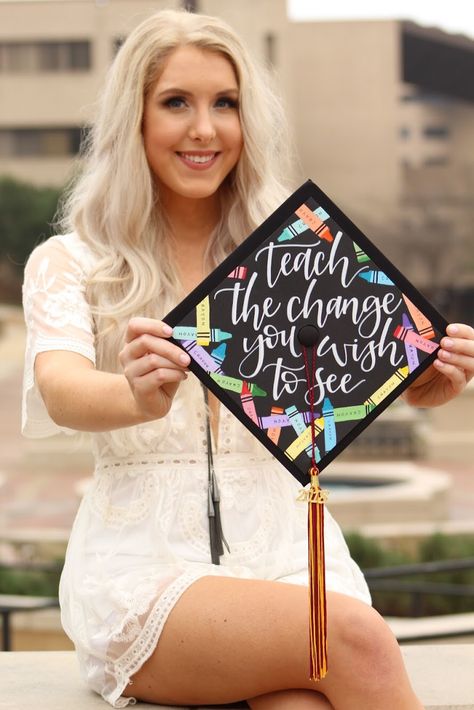 Slp Cap Decoration Graduation, Graduation Teacher Cap Ideas, Special Education Graduation Cap Ideas, Graduation Cap Designs Art Major, Art Major Graduation Cap, Education Caps Graduation, Graduation Cap Designs College Teacher, Teacher College Graduation Pictures, Dance Graduation Cap